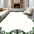 Elegant Green Swirl Floral Border Rug