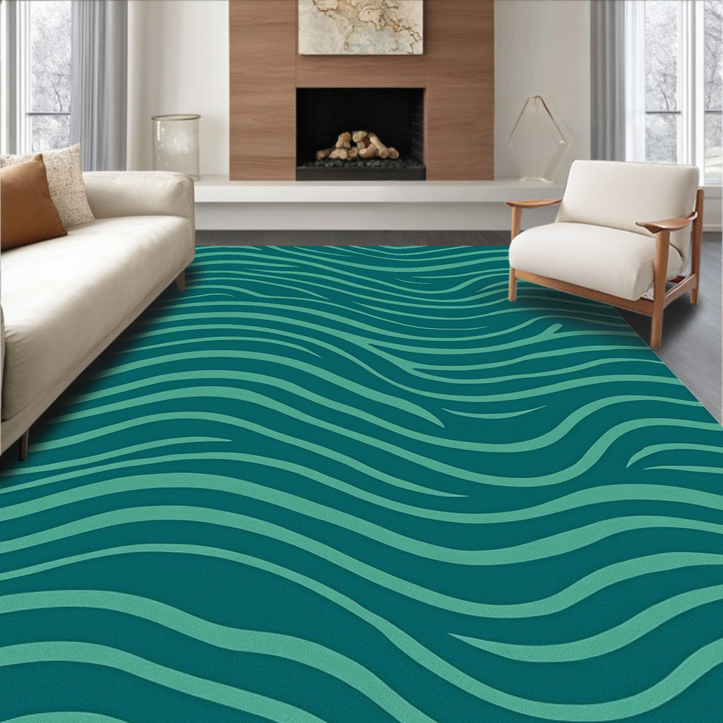 Teal Abstract Wavy Lines Rug