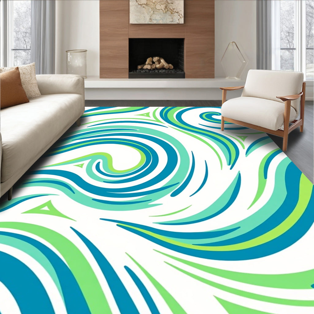 Green Blue Swirl Organic Pattern Rug
