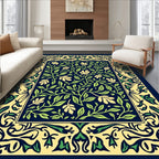Dark Blue Green Vine Floral Rug