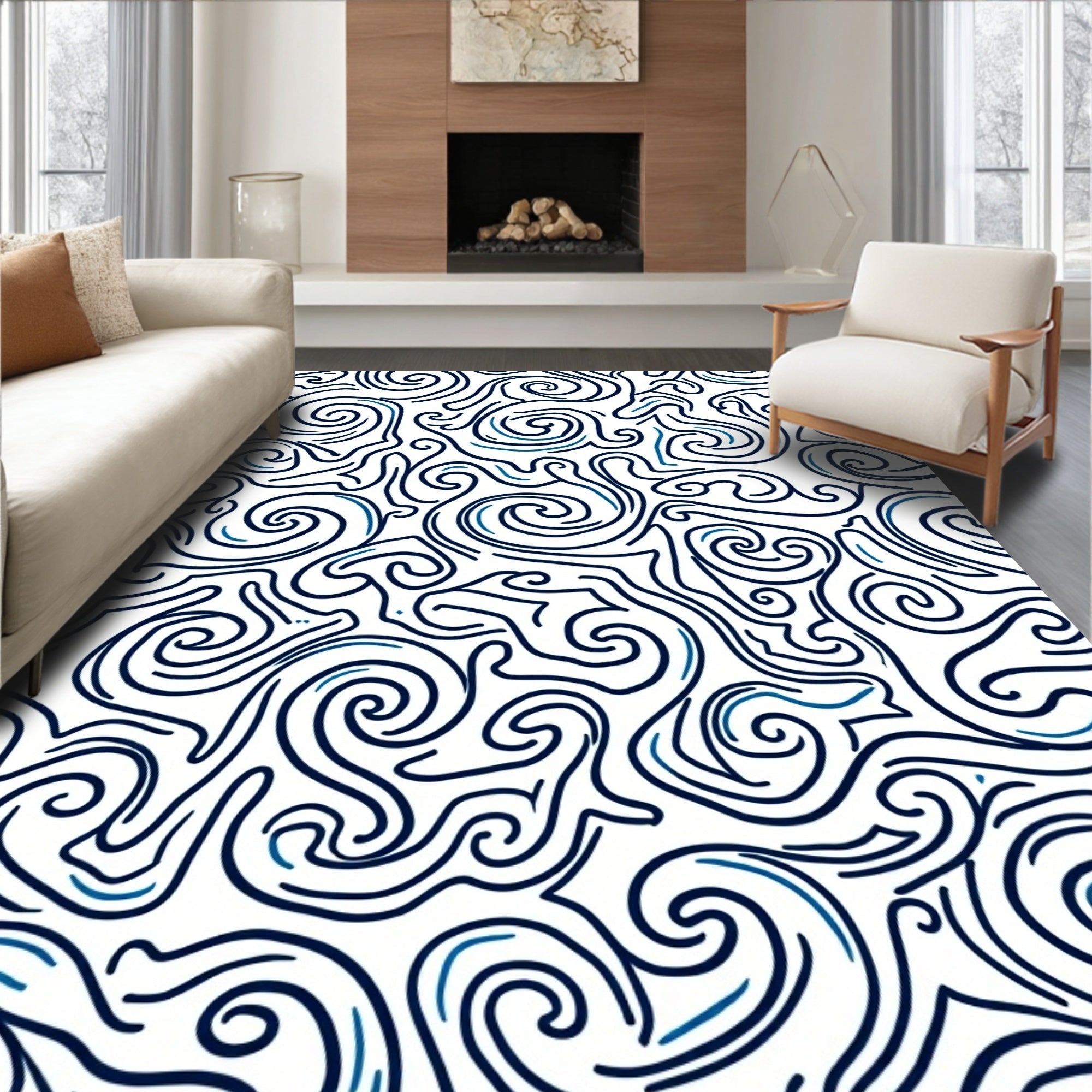 Abstract Swirl Lines Pattern Rug