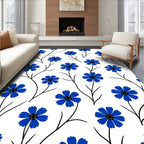 Delicate Blue Floral Stem Pattern Rug