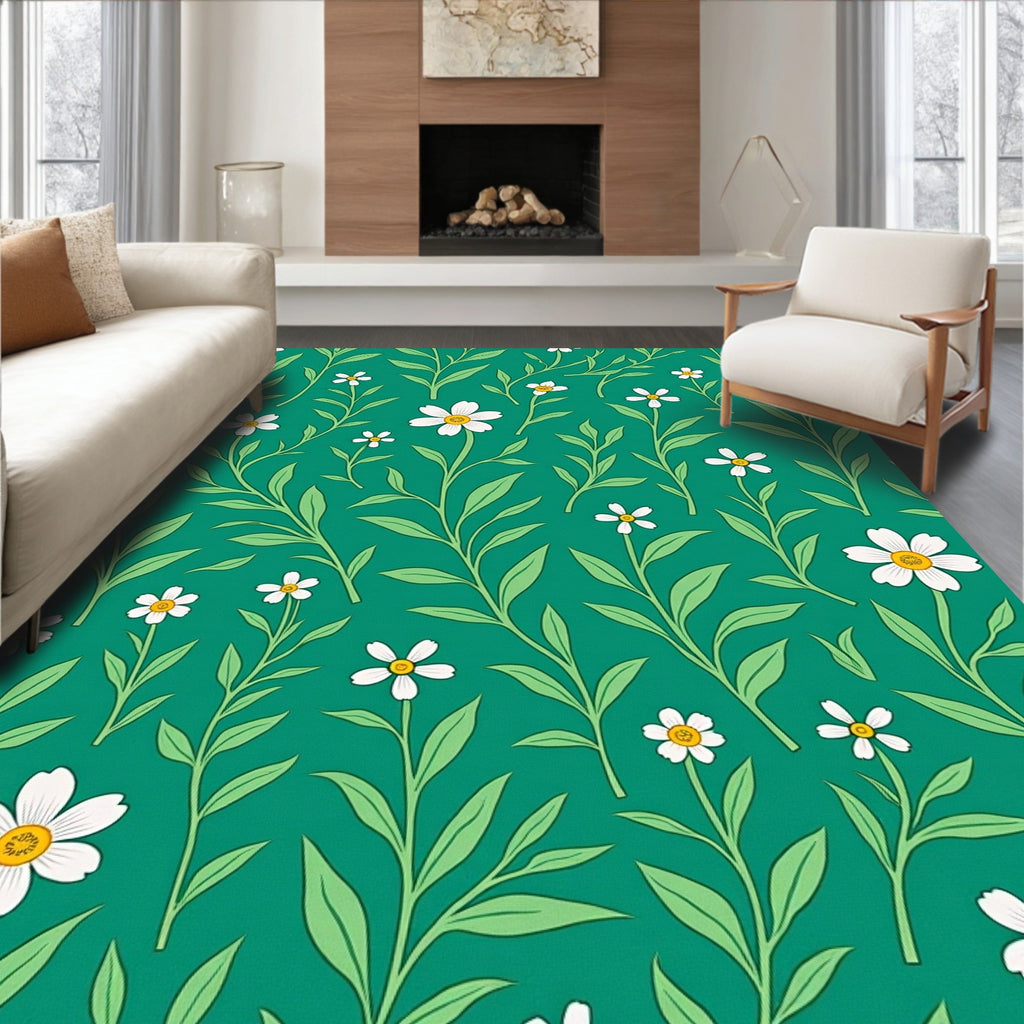 Green Floral Vine Pattern Rug