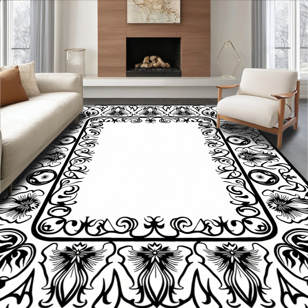 Ornate Floral And Foliage Pattern Border Rug