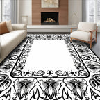Ornate Floral And Foliage Pattern Border Rug