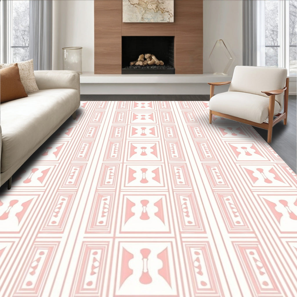 Geometric Soft Pink Nested Rectangles Rug