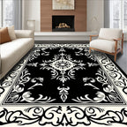 Traditional Black and White Floral Medallion Rug