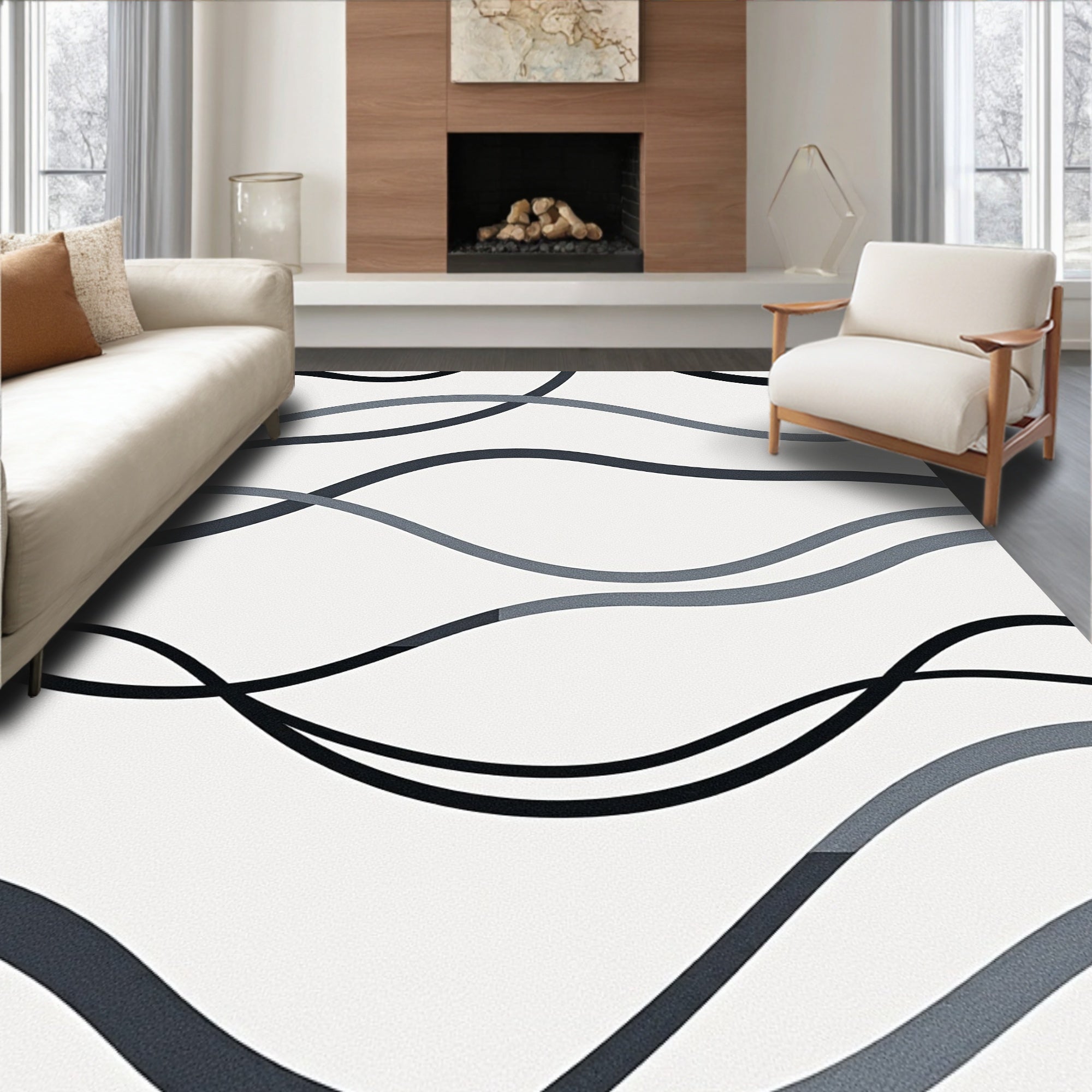 Monochromatic Wave Abstract design Rug