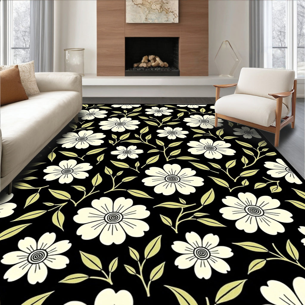 Floral Pattern With Green Vines Rug
