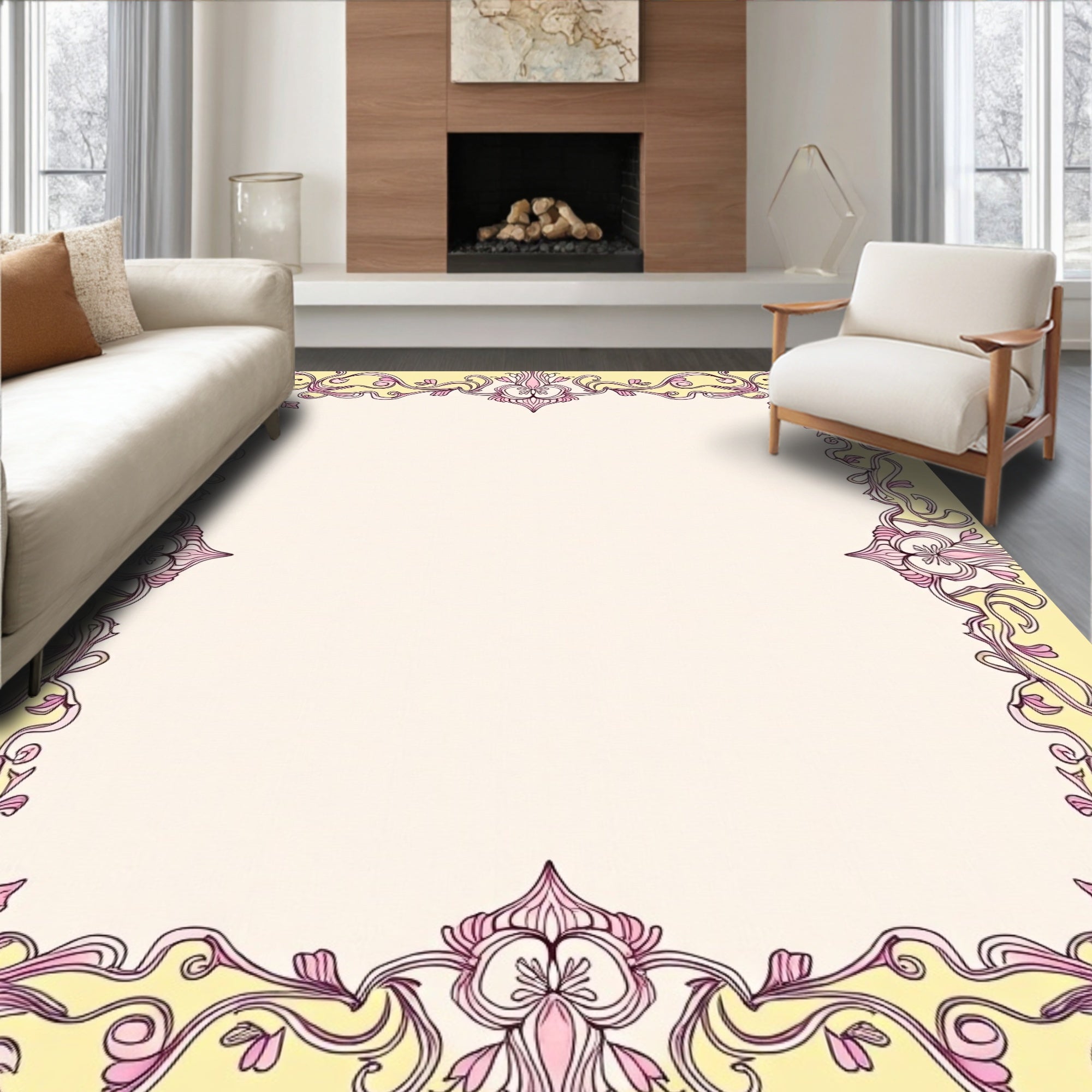 Art Nouveau Floral Pink Yellow Rug