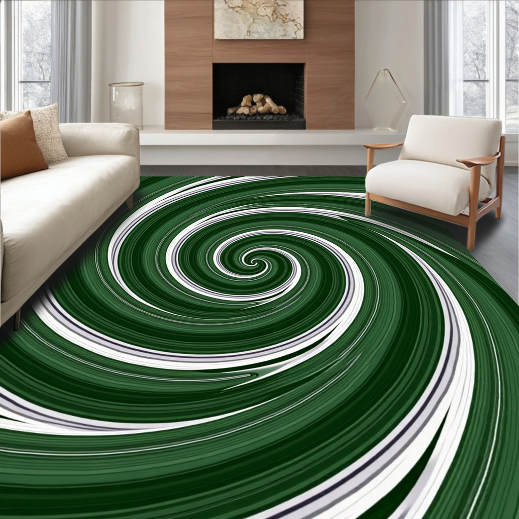 Green Swirl Pattern Design Rug