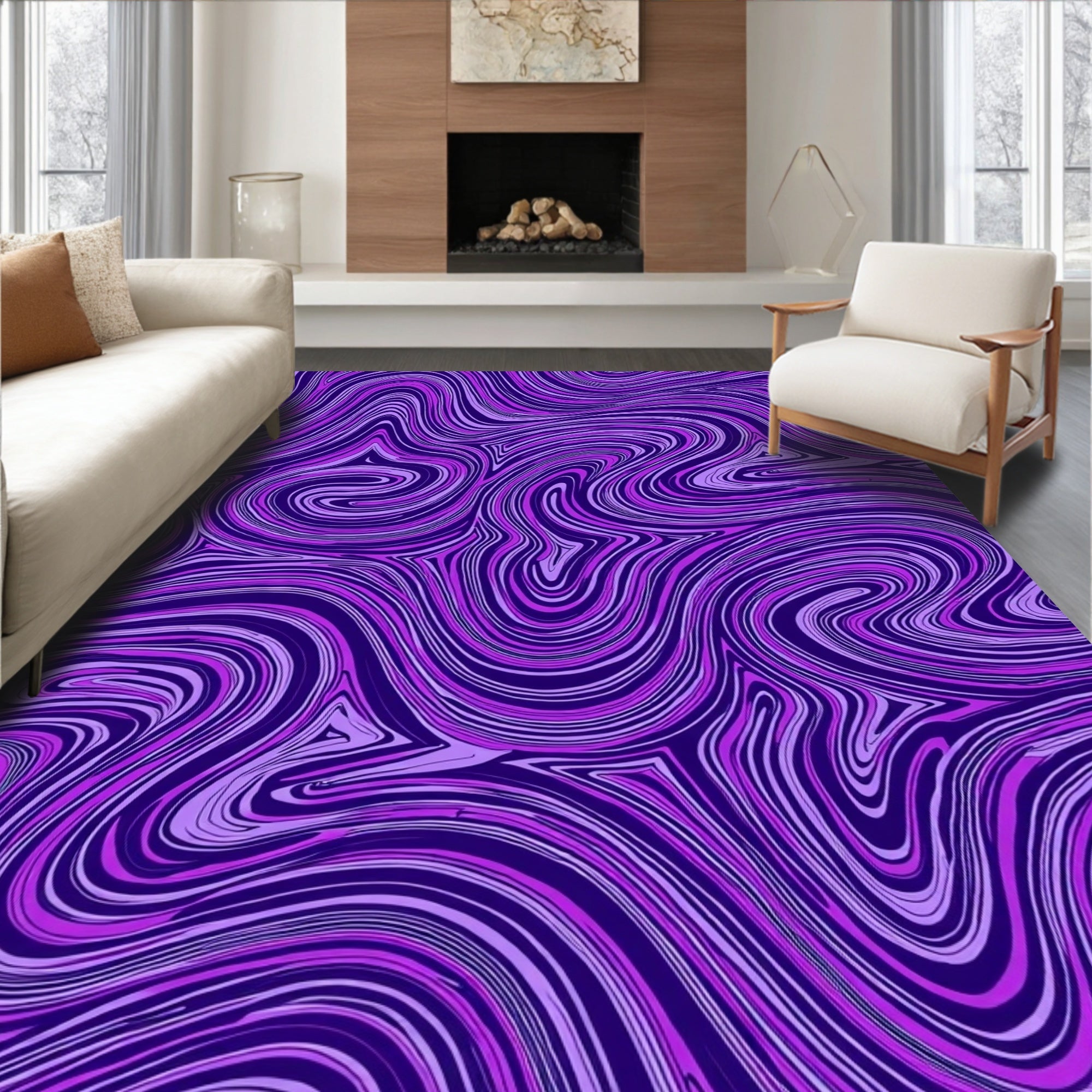 Vibrant Purple Swirl Striped Pattern Rug