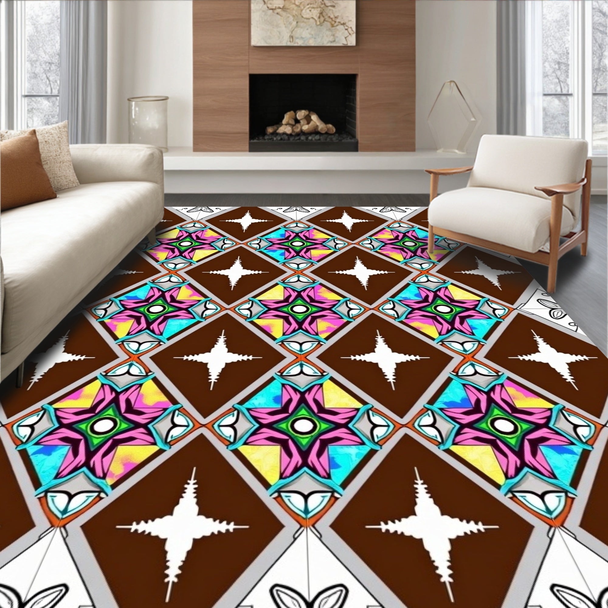 Colorful Diamond Star Pattern Rug
