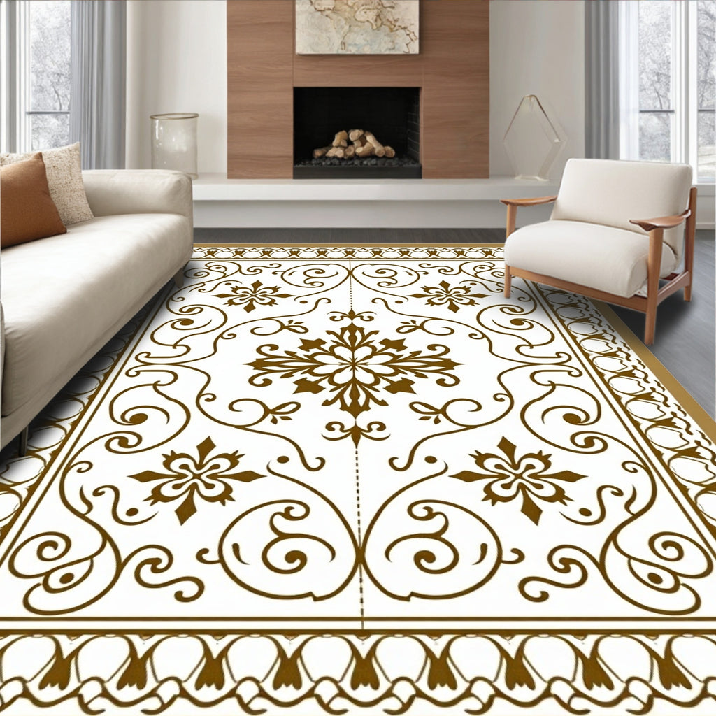 Classic Brown Floral Scroll Pattern Rug