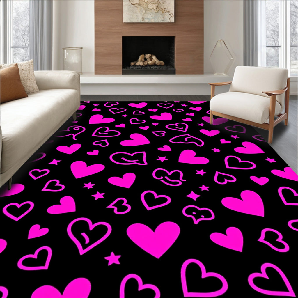 Bright Pink Heart Repeating Pattern Rug