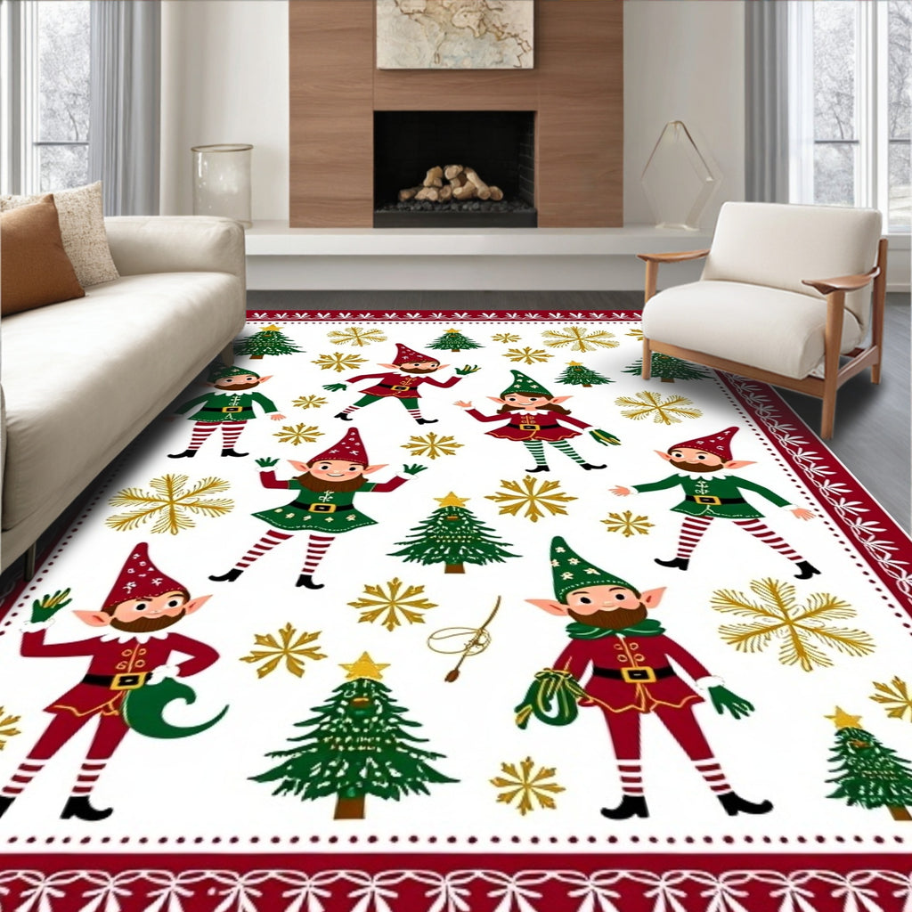 Whimsical Holiday Elf Christmas Trees Rug