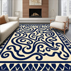 Contrasting Swirls Geometric Border Design Rug