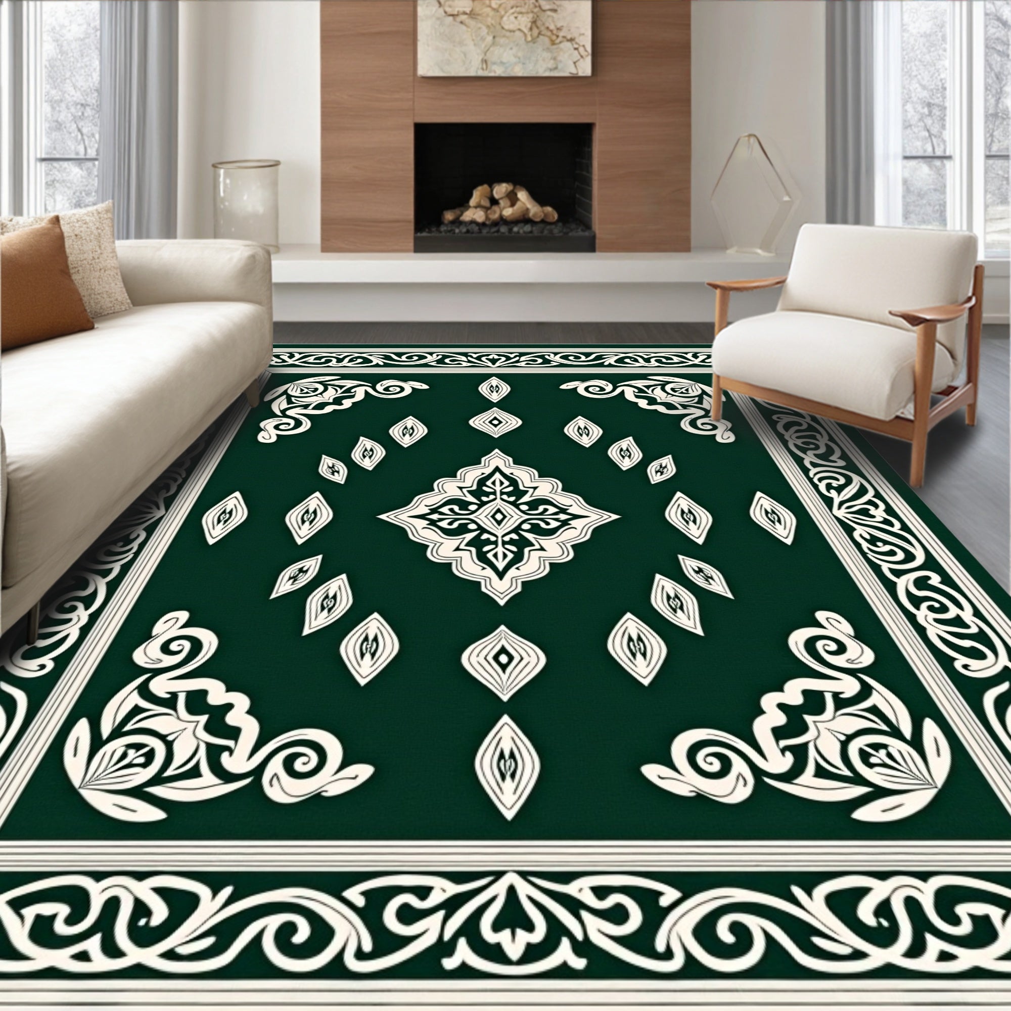 Elegant Ivory Floral Patterned Rug