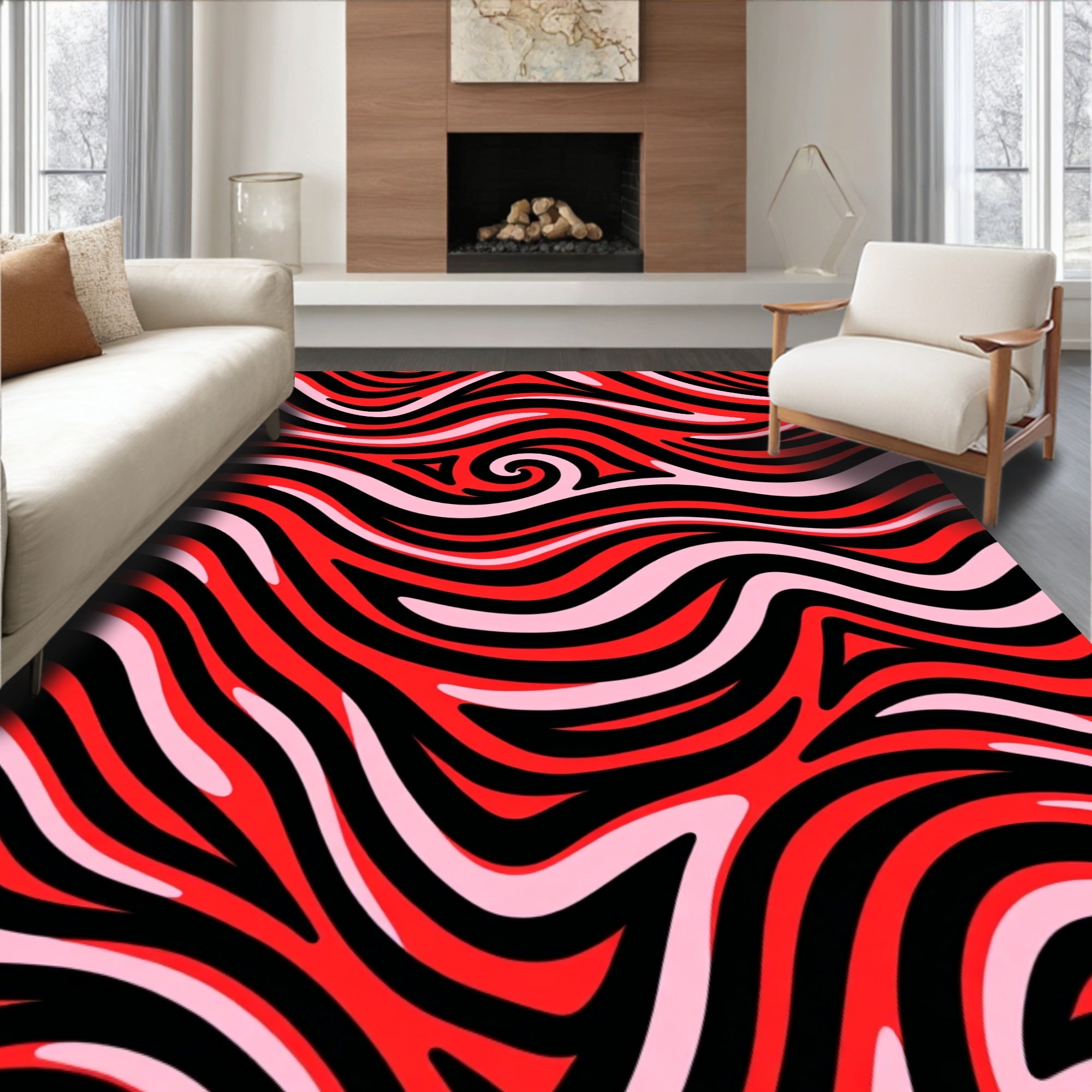Bold Red And Pink Swirl Pattern Rug