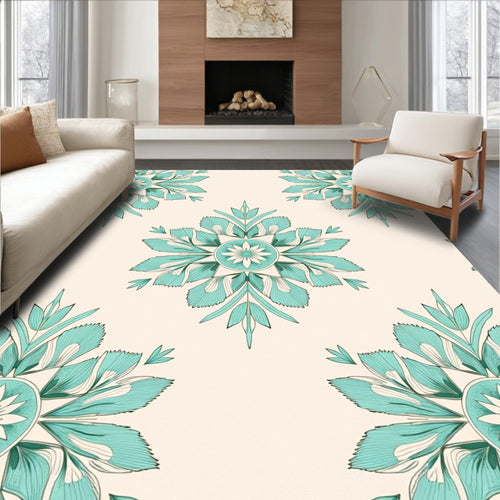 Aqua Floral Mandala Pattern Rug
