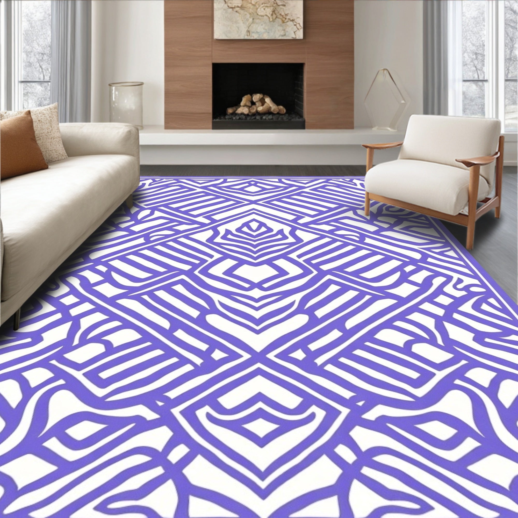 Ornate Geometric Leaf Pattern Rug