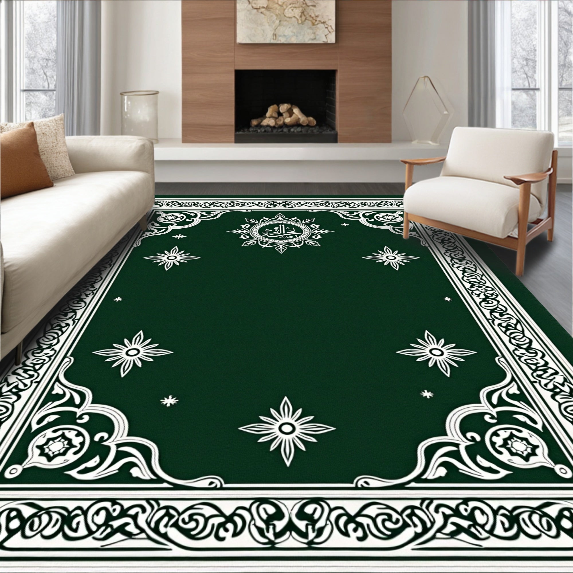 Intricate Floral Medallion Arabesque Border Rug