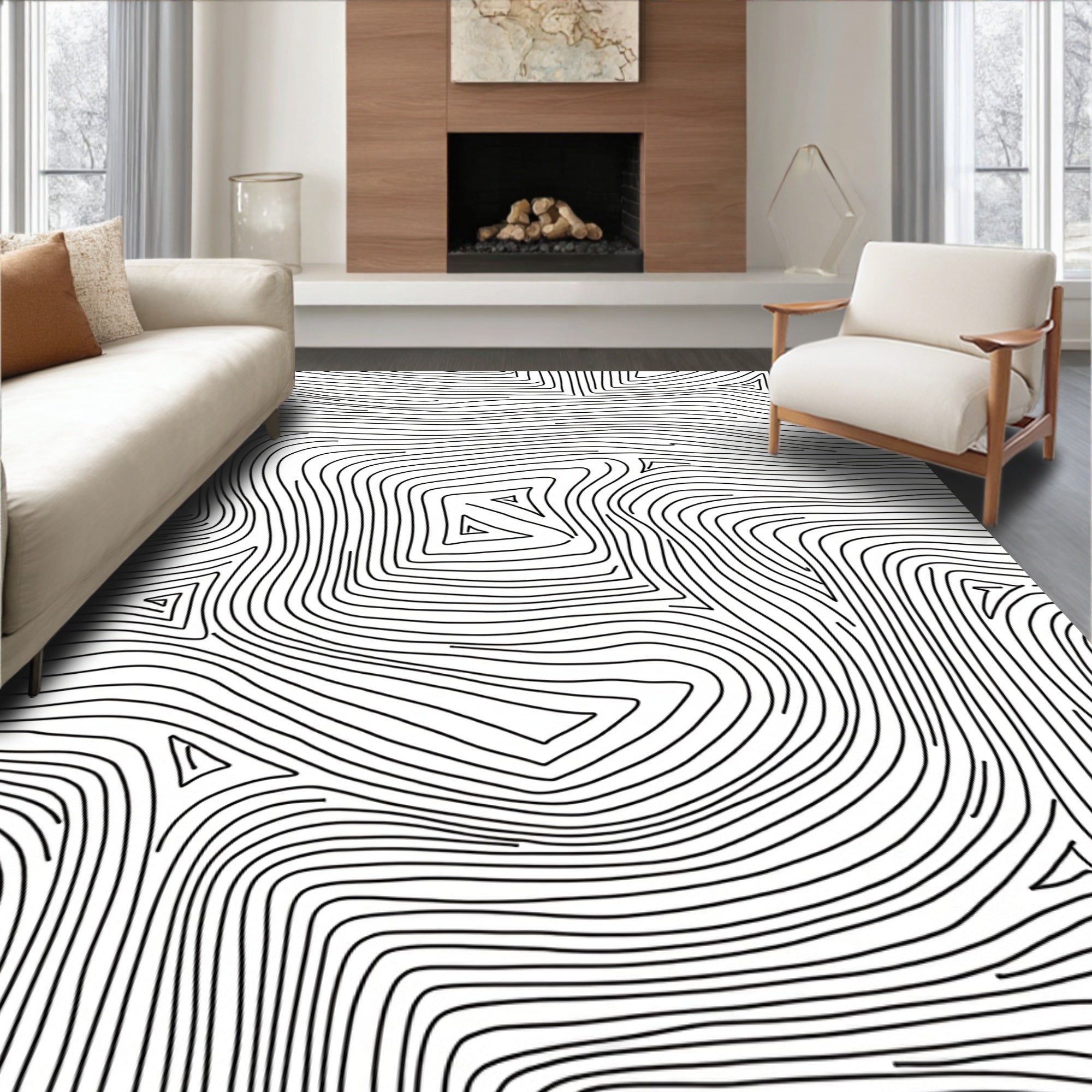 Monoline Contour Topographic Pattern Rug