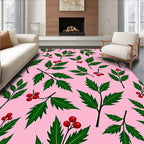 Crimson Berry Green Leaf Clusters Rug