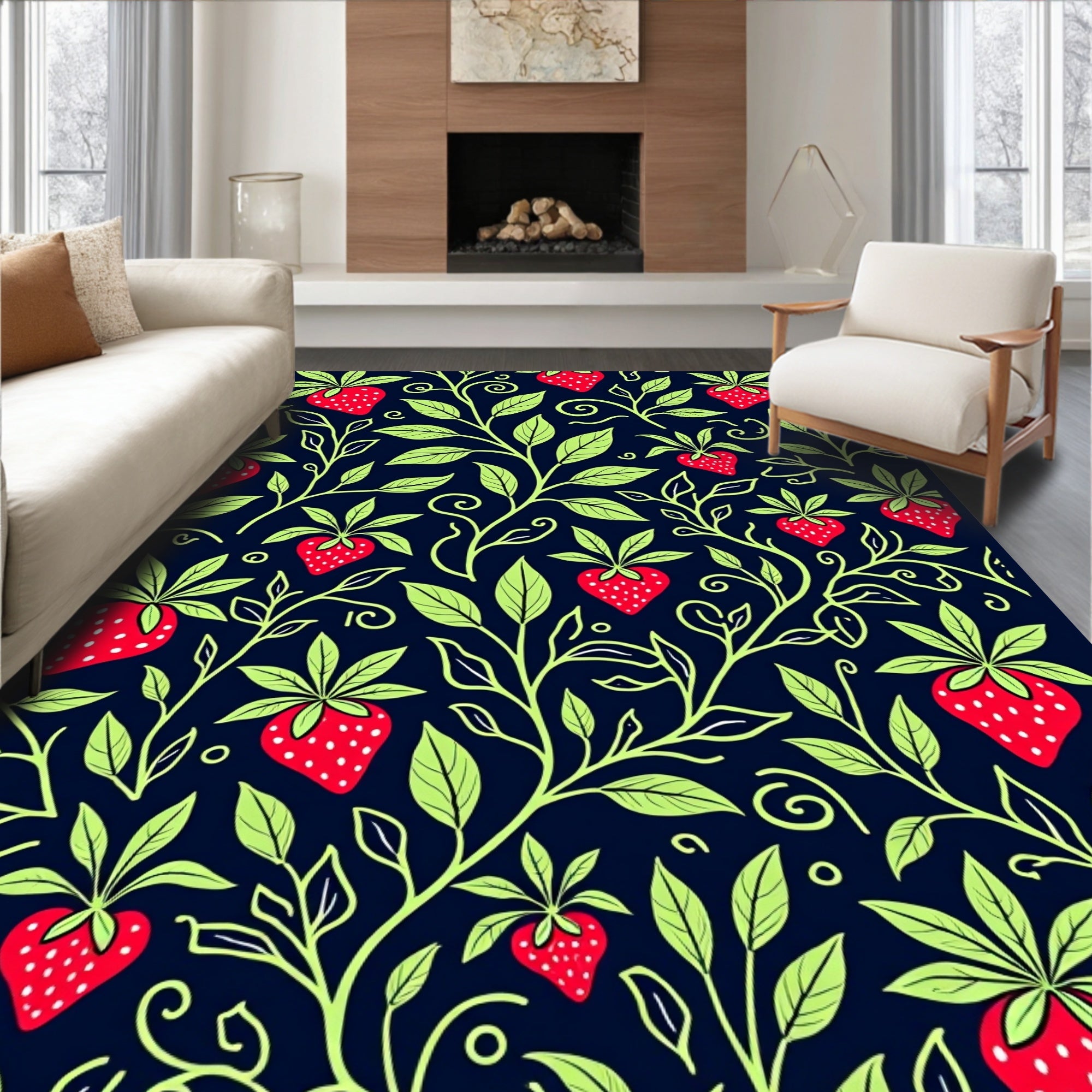 Strawberry Vine Foliage Pattern Rug