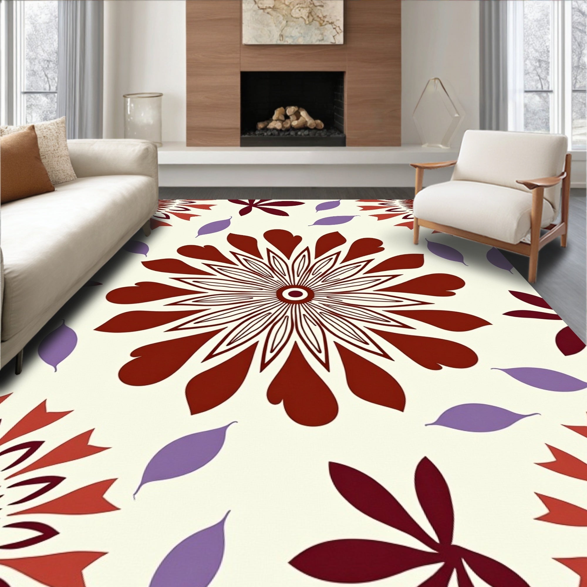 Floral Medallion Patterned Design Rug