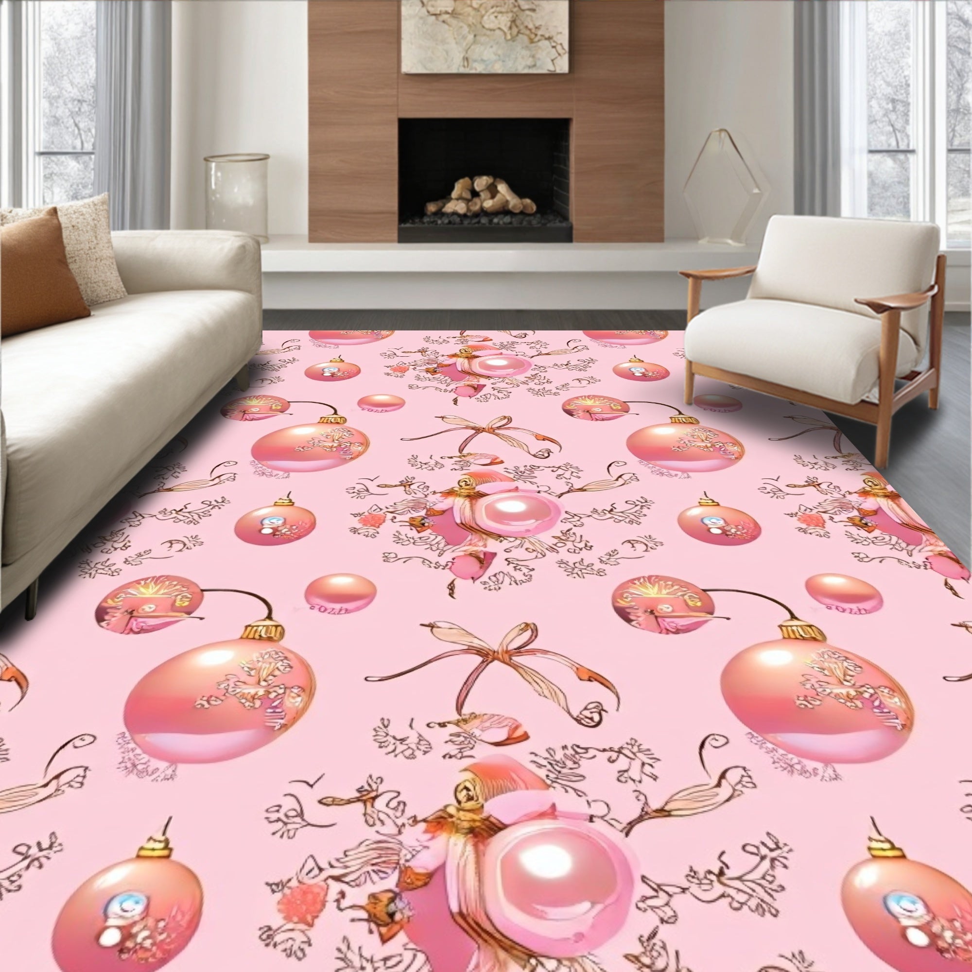 Pink Pearl Ornaments Floral Accents Rug