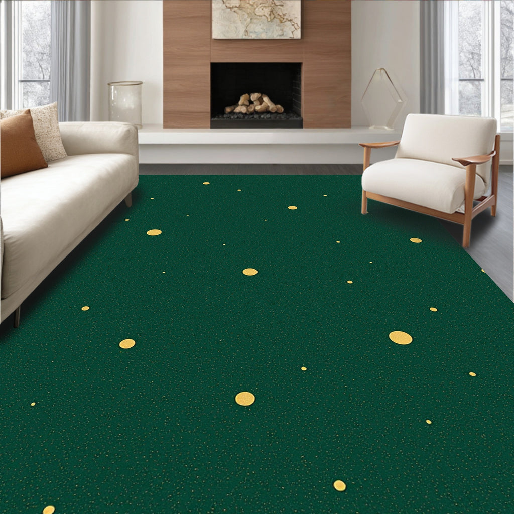 Emerald Gold Polka Dot Pattern Rug