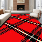 Bold Red Plaid Geometric Design Rug
