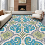 Ornate Teal And Green Scroll Rug