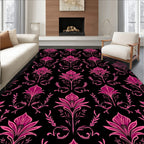 Ornate Magenta Floral Damask Pattern Rug