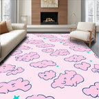 Playful Pink Clouds Stars Pattern Rug