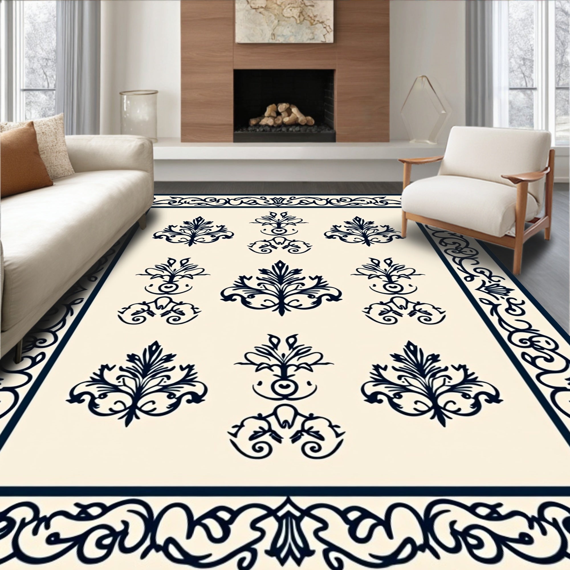 Classic Floral Damask Elegant Pattern Rug
