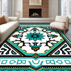 Intricate Teal Geometric Floral Rug Design Rug