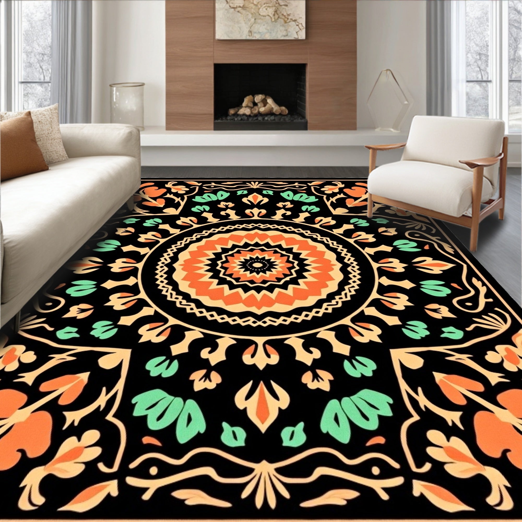 Vibrant Floral Mandala Pattern Rug