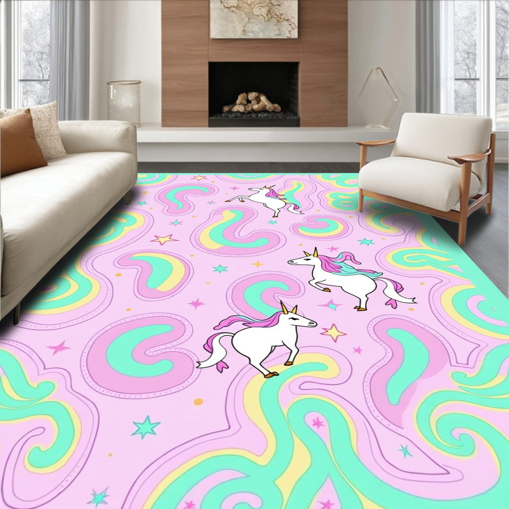Whimsical Unicorn Swirl Pattern Rug