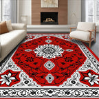 Vibrant Red Intricate Floral Pattern Rug