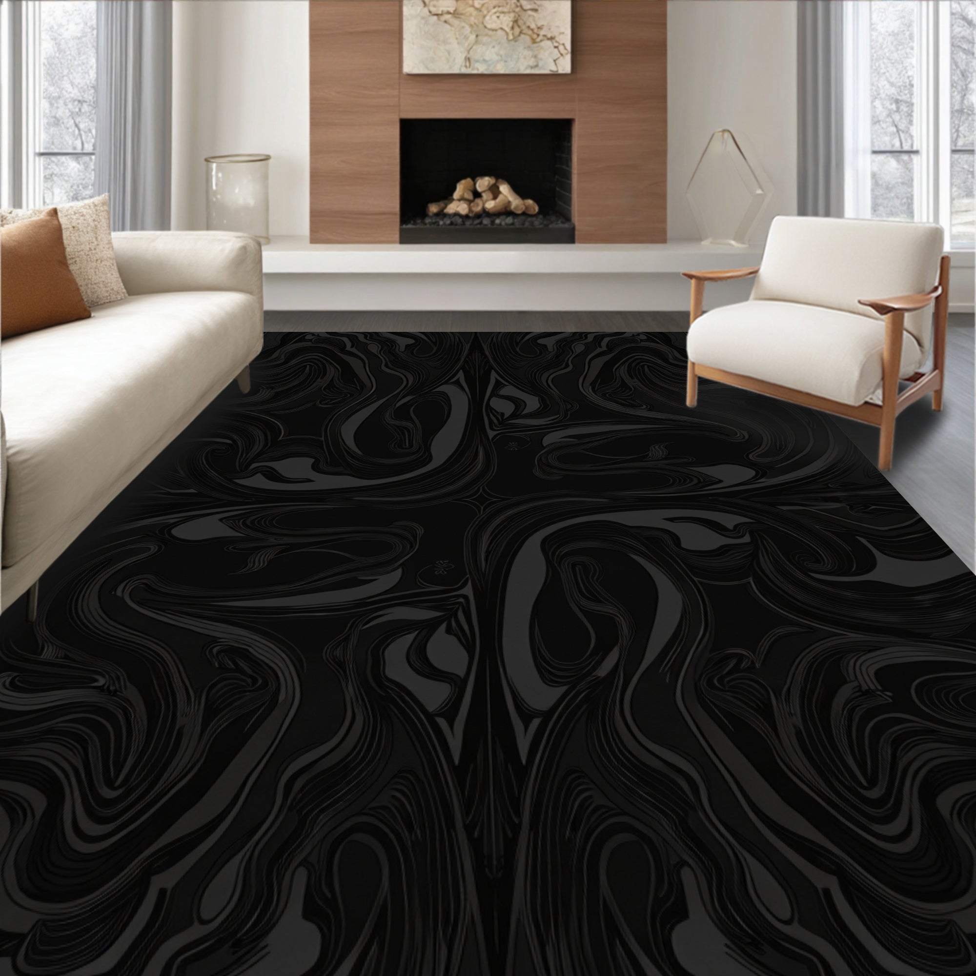 Dark Abstract Swirl Pattern Rug