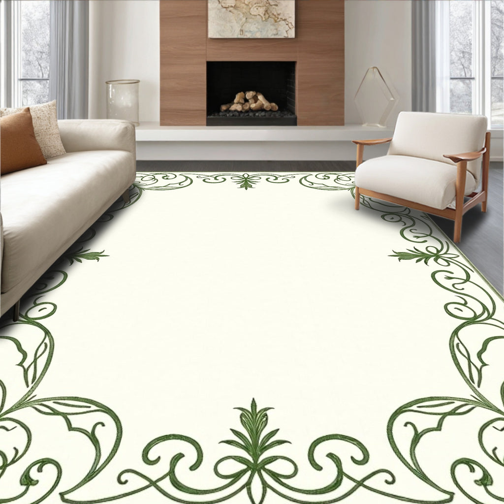 Classic Green Filigree Scroll Border Rug