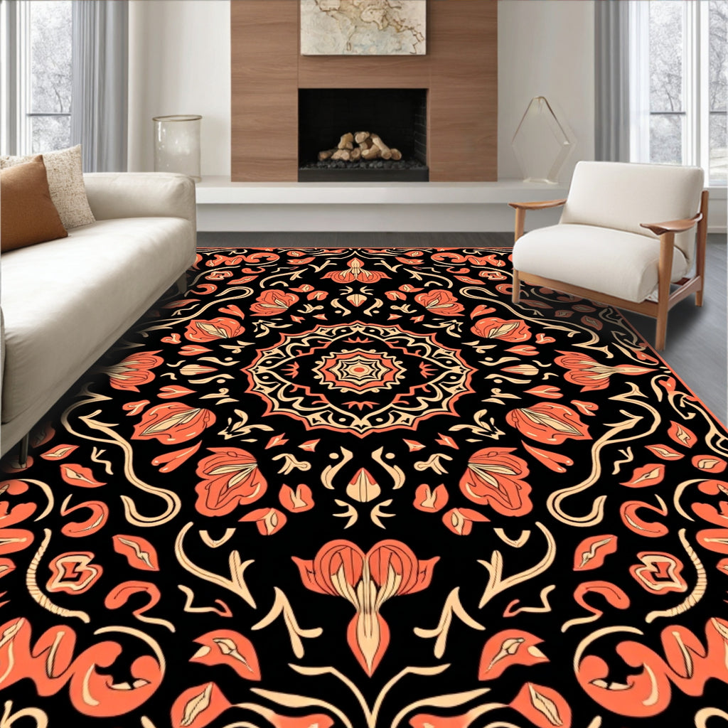 Coral Floral Mandala Pattern Rug