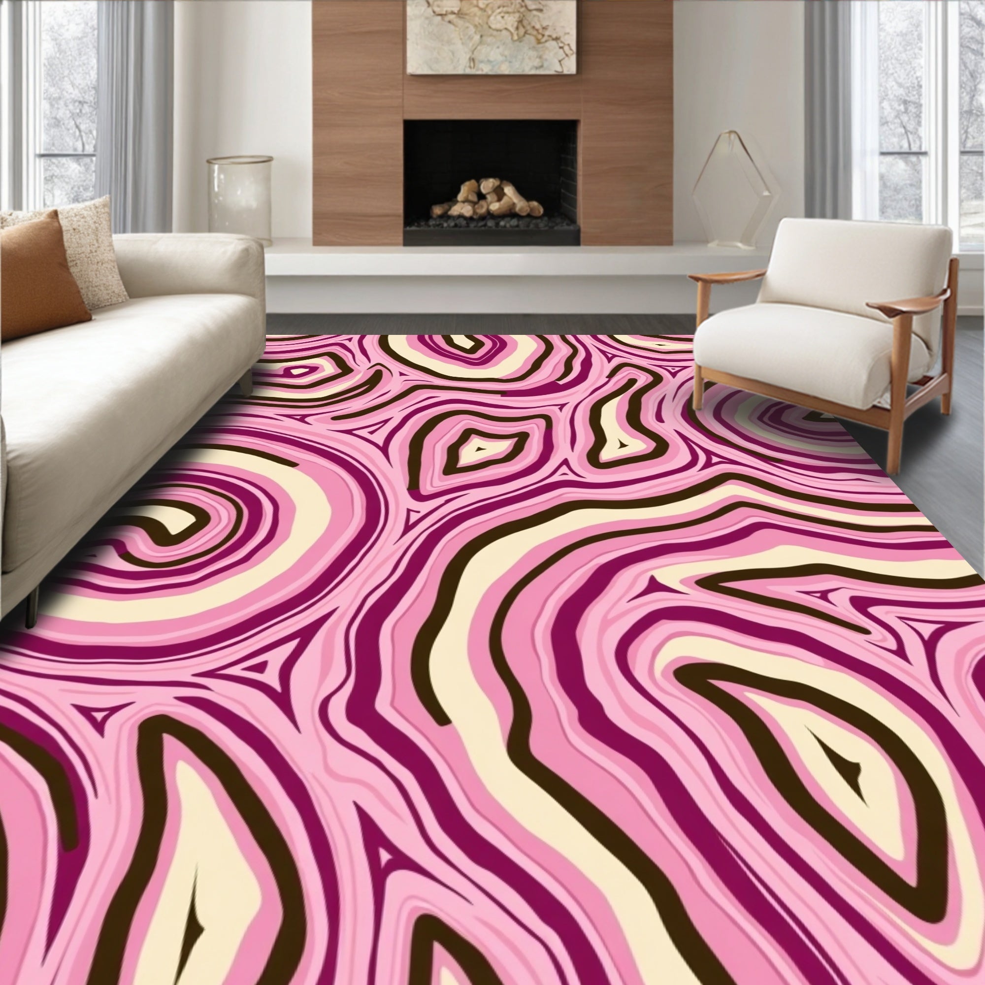Pink Swirl Agate Pattern Rug