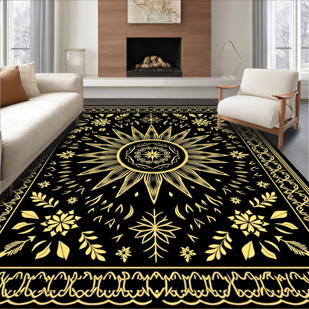 Golden Sunburst Botanical Border Rug