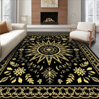 Golden Sunburst Botanical Border Rug