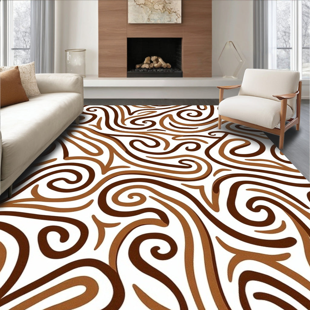 Brown Swirls Abstract Pattern Rug