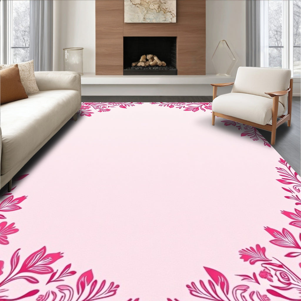 Vibrant Pink Floral Corner Blossom Rug