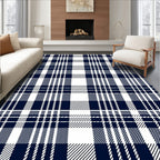 Classic Navy Blue Plaid Pattern Rug